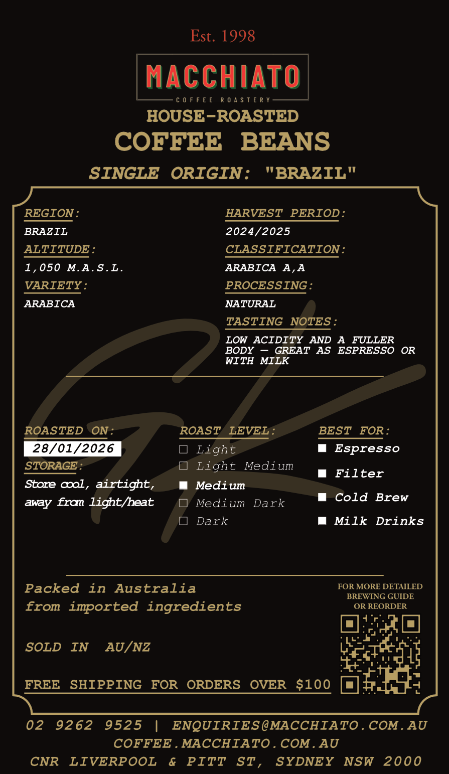 Single Origin Brazil — Lua Roxa (Natural, Cerrado)