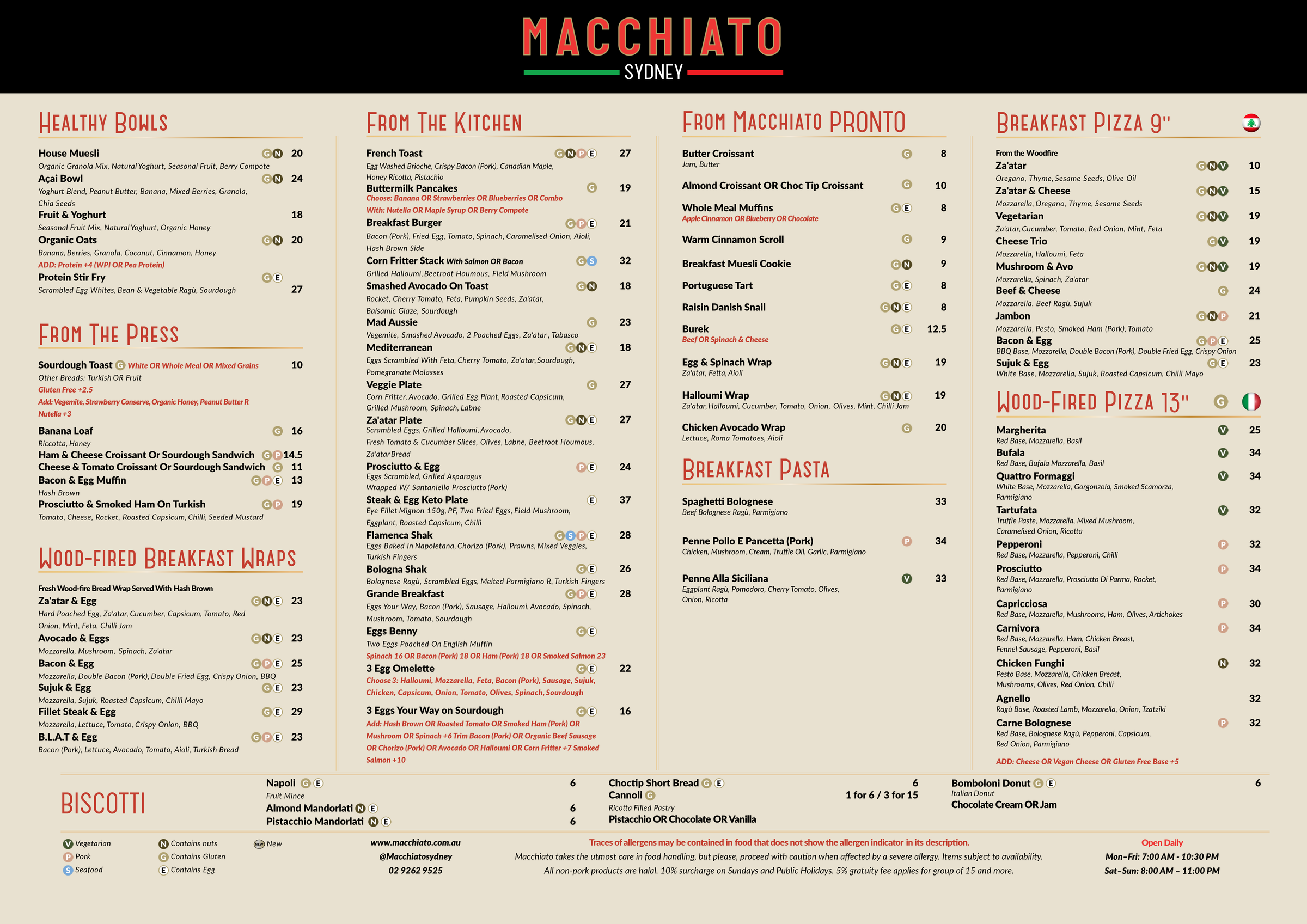 Breakfast menu