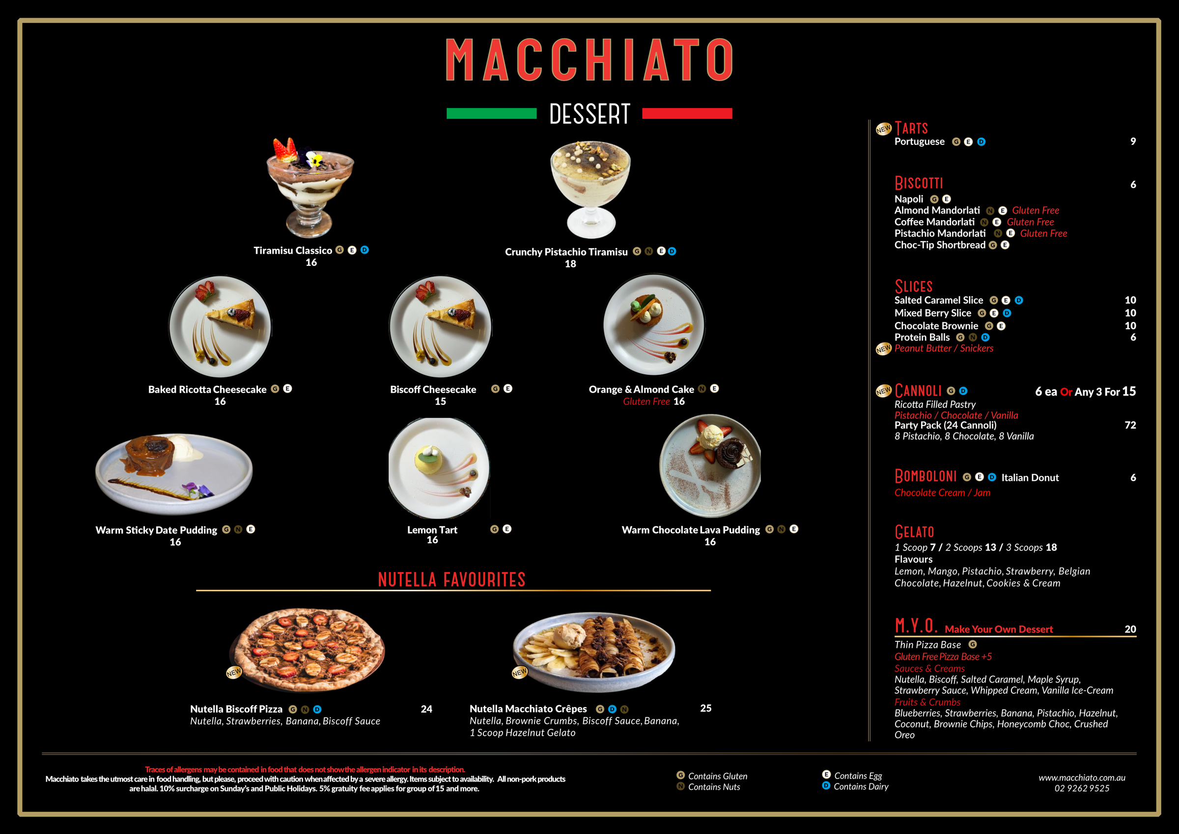 Desserts menu