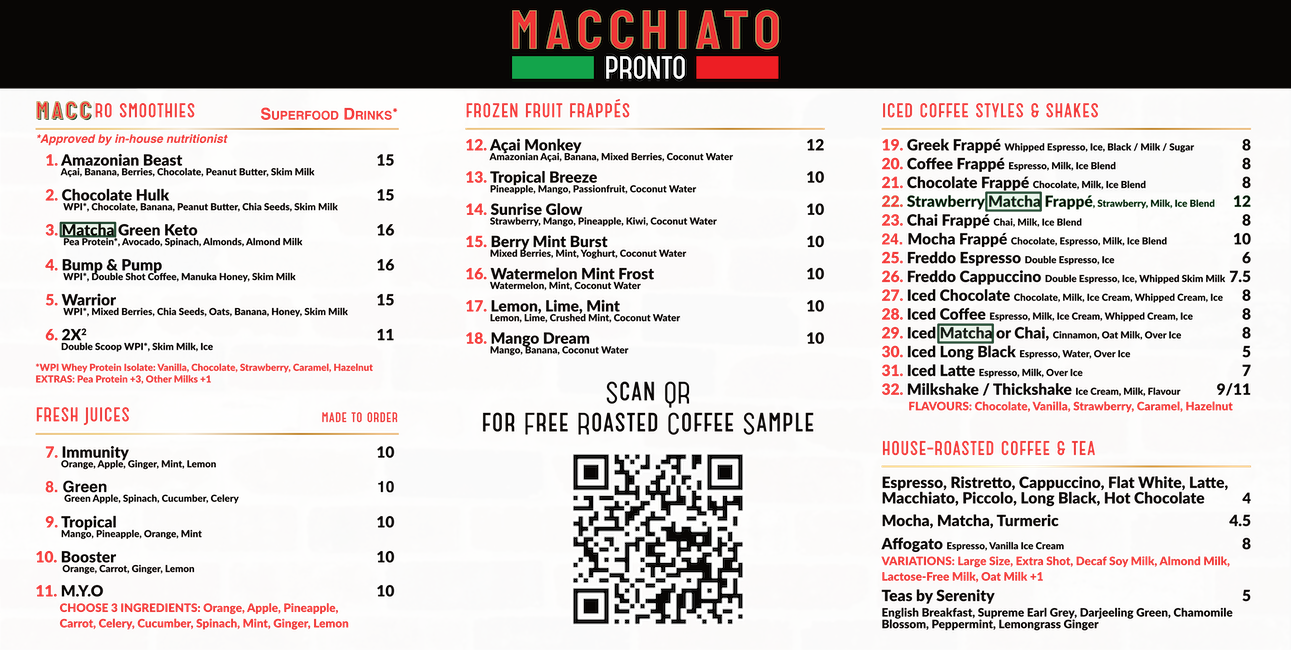 Drinks menu