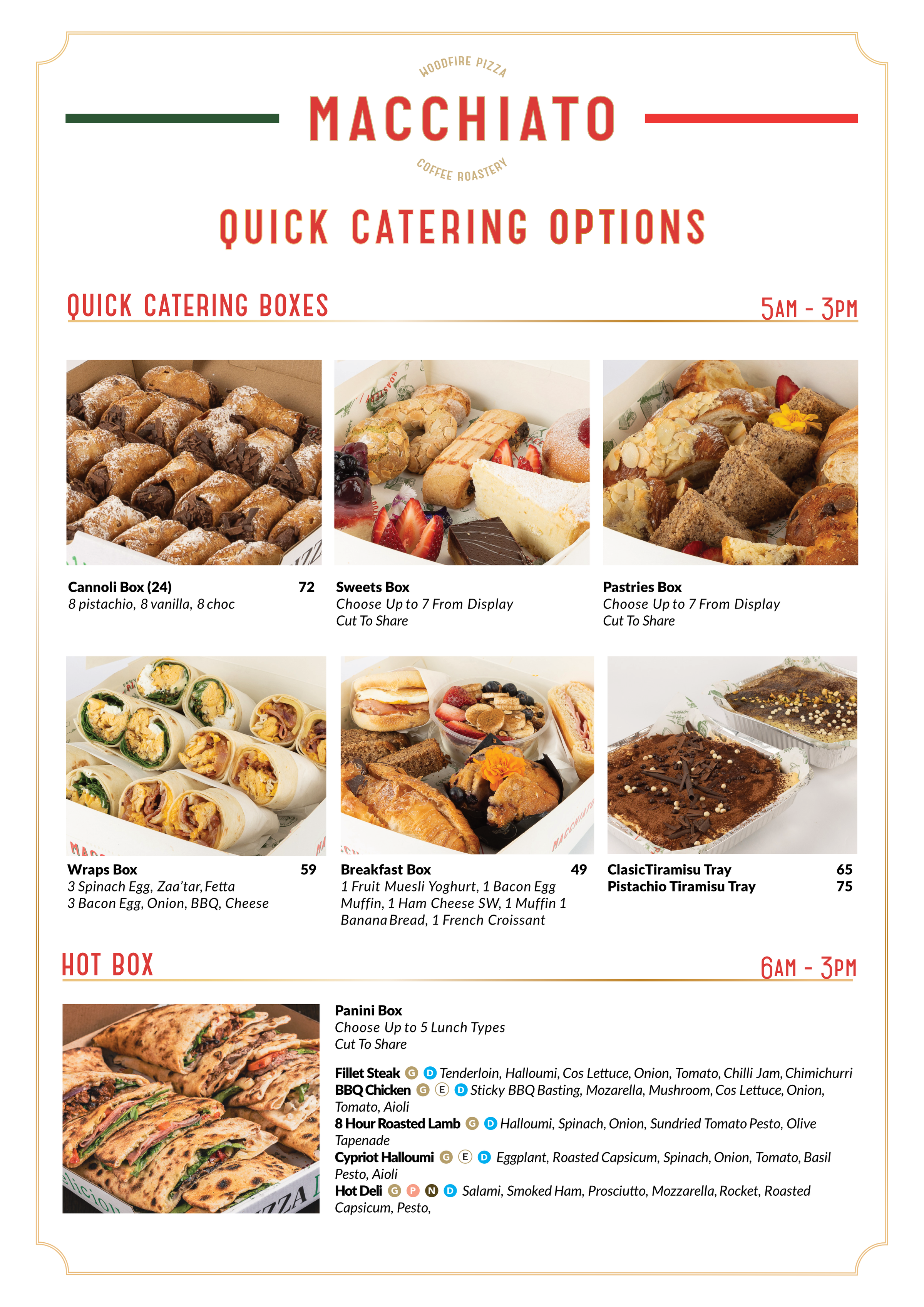 Quick Catering Options menu