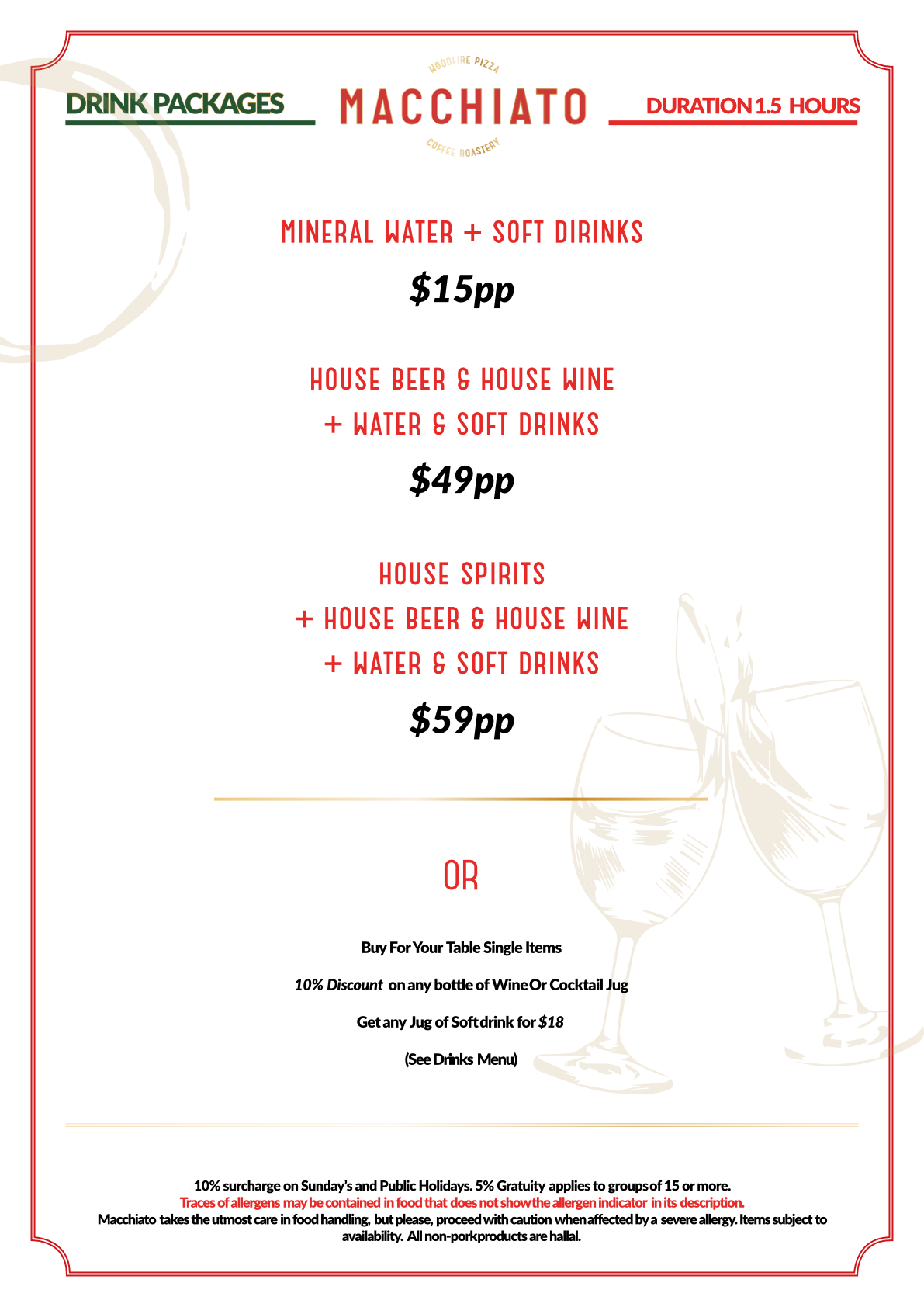 Drink Packages menu