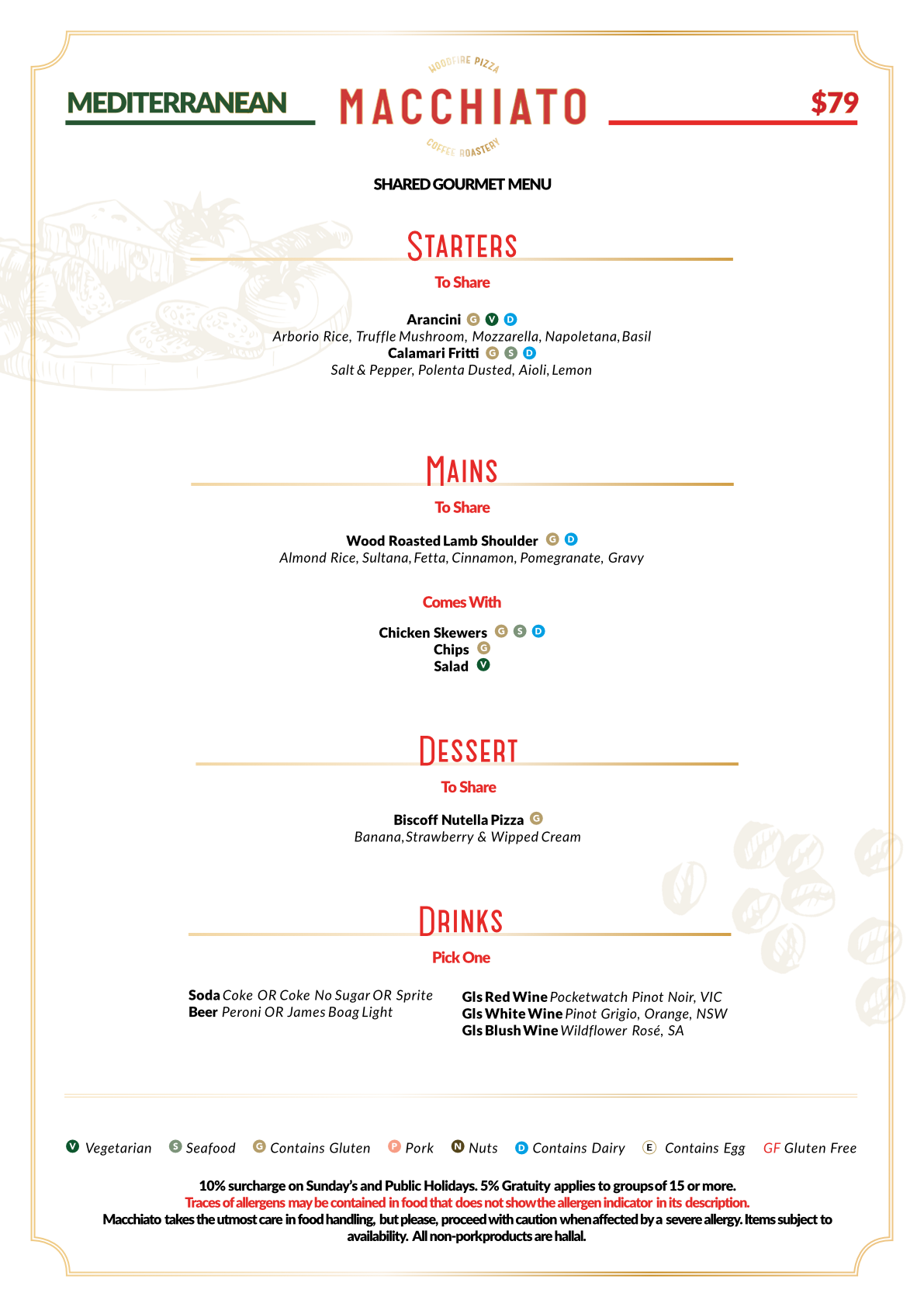 Mediterranean $79 menu